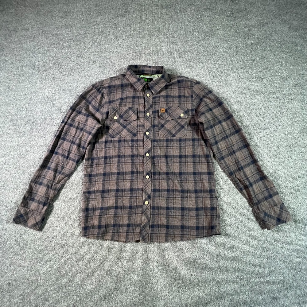 HippyTree Nomad Division Flannel Shirt Mens Medium Brown Blue Plaid Button Front